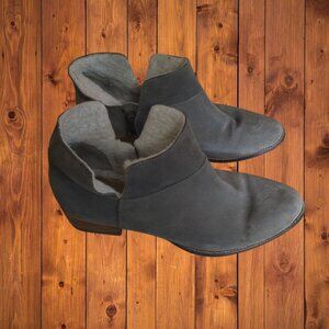 Seychelles Women's Size 9 Gray Suede Faux Fur Lined Ankle Bootie Zip Block Heel